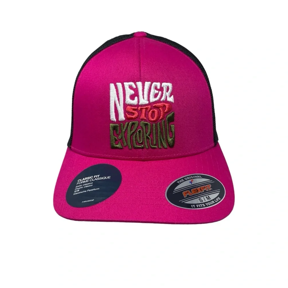 The North Face Never Stop Exploring Trucker Hat Cap Size S / M Pink‎ Black NEW